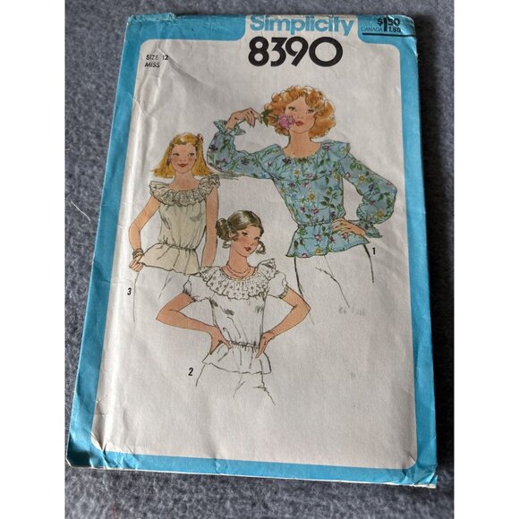 Vintage 1977 Simplicity 8390 Sewing Pattern Miss Size 12 Ruffled Tops Uncut - Picture 5 of 5